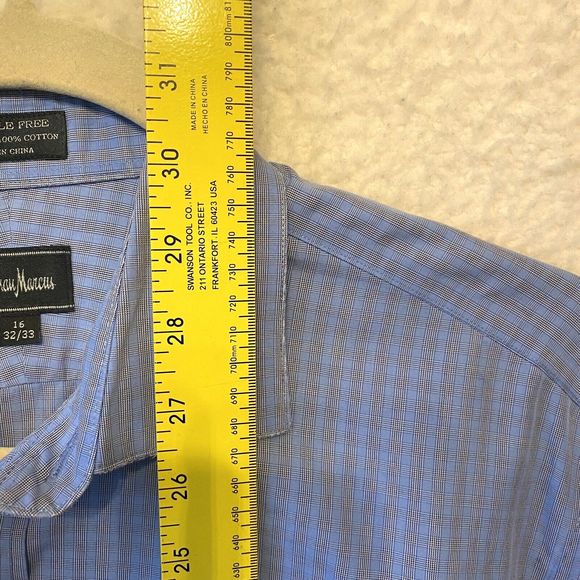 Neiman Marcus long sleeve button‎ down mens plaid shirt Size 16 32/33 Cotton - Picture 8 of 10
